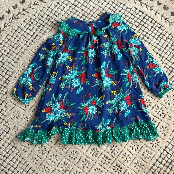 Matilda Jane Merry & Bright Girls Dress Blue Floral Ruffles Long Sleeve sz 8 - Picture 6 of 6